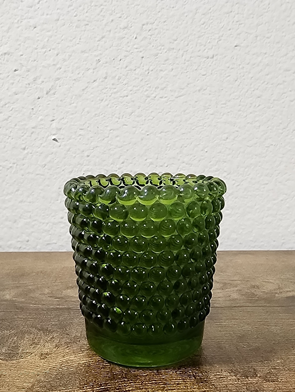 Vintage Green Glass Hobnail Candle/Toothpick Holder